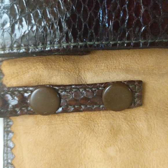 Snakeskin Leather Purse Convertible Shoulder Bag To Clutch Brown - Picture 9 of 12